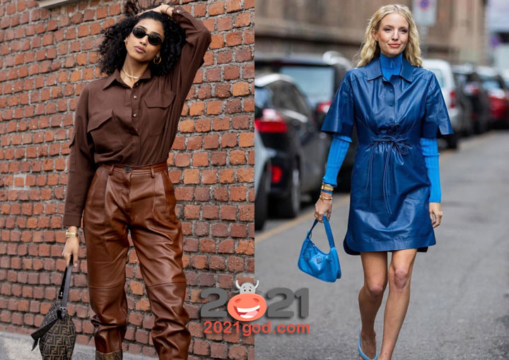 Модные кожаные вещи - удичная мода Милана 2020-2021