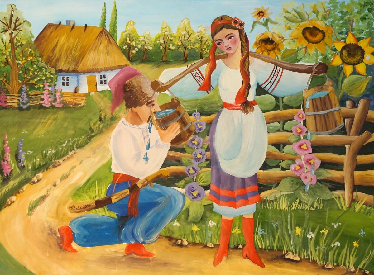 Украинские песни несе галя воду. Украинский фольклор. Рисунки на украинскую тему. Украинский фольклор иллюстрации. Украинский фольклор рисунки.