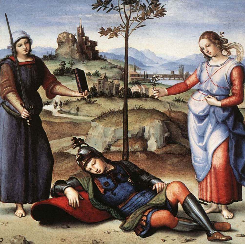 Сон рыцаря флорентийского - Рафаэль Санти (1504, Национальная галерея, Лондон)