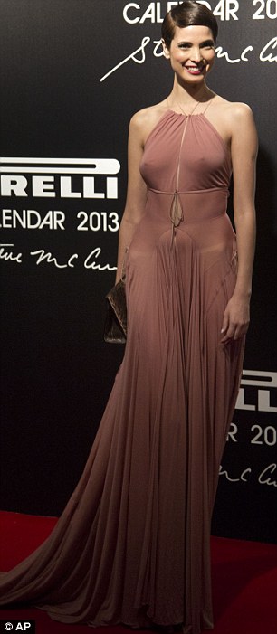 Thinking pink: Petra Nemcova arrived in a clinging dusky pink dress, while Tunisian model Hanaa Ben Abdesslem  opted for a silky floor length pink gown