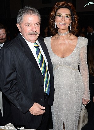Rubbing shoulders: Sophia was seen chatting to former President of Brazil, Luiz Inacio Lula da Silva as Stephen Dorff escorted to dinner