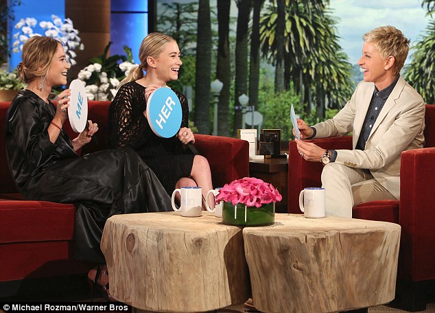 Rare appearance: Mary-Kate and Ashley Olsen (L-R) went on the Ellen DeGeneres Show on Friday