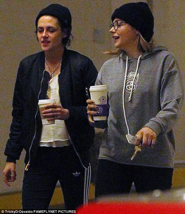 Size matters: While Kristen went for a relatively small java her sidekick clearly wanted something larger