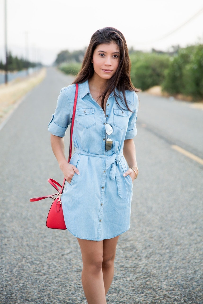 How to wear denim shirt dress summer outfit - Visit Stylishlyme.com for more outfit photos and style tips
