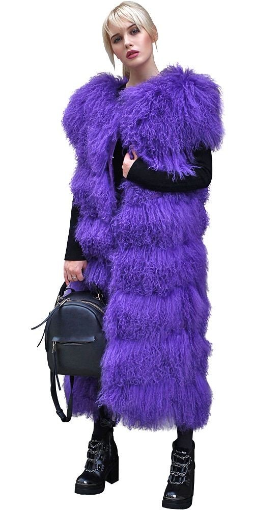 объемный меховой жилет фиолетовый