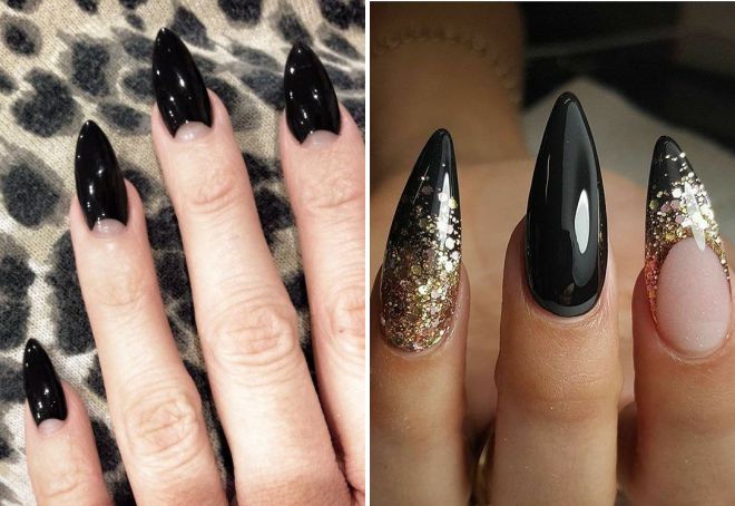 черные острые ногти дизайн